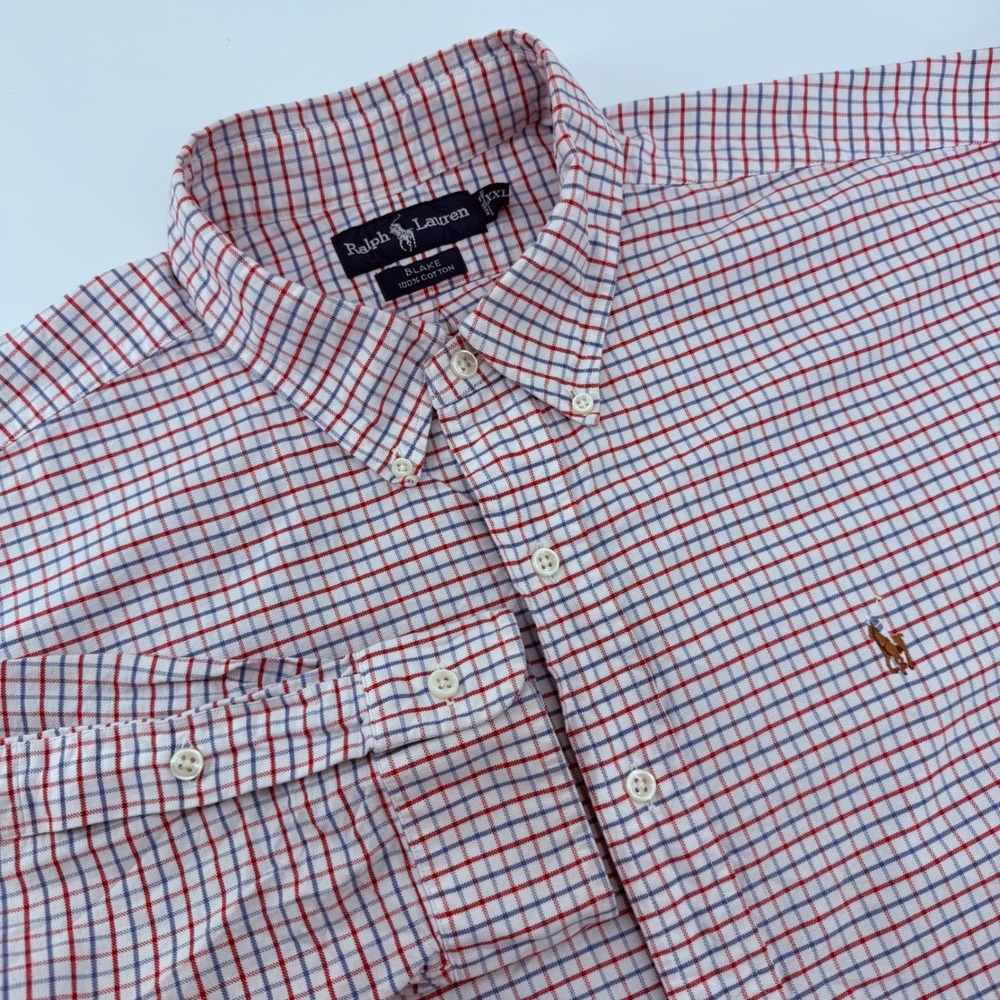 Ralph Lauren Blake Mens XXL Red Blue Plaid Button Down Long Sleeve Cotton Shirt